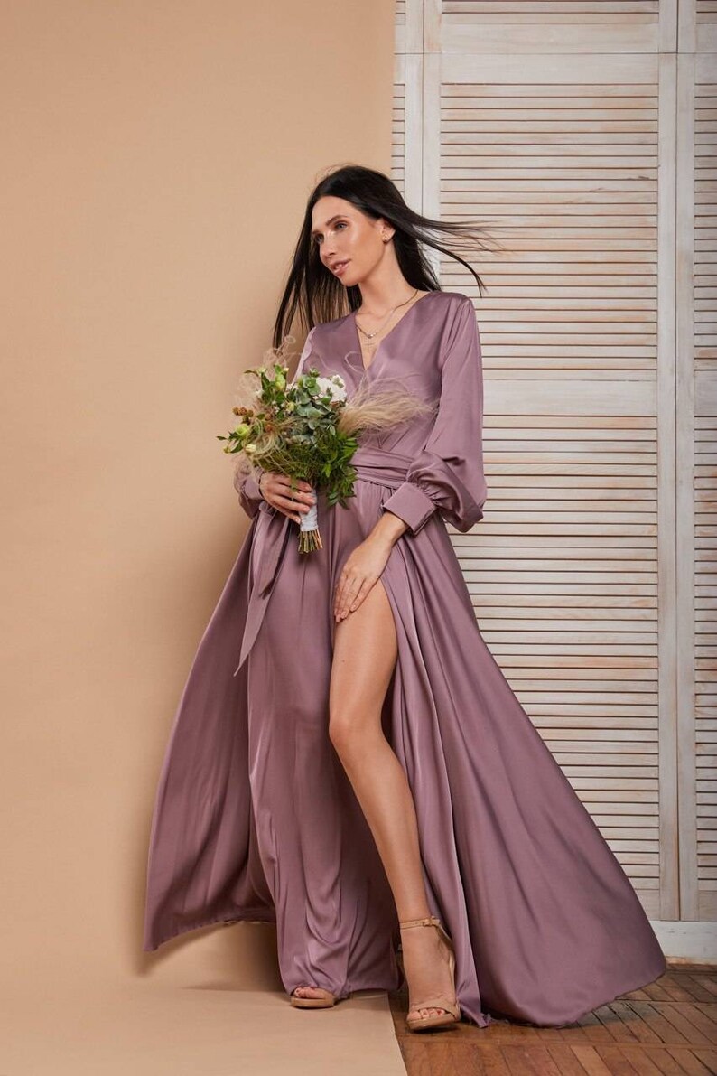 mauve satin maxi dress