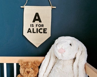 Personalised baby name pennant flag wall hanging nursery decor newborn gift