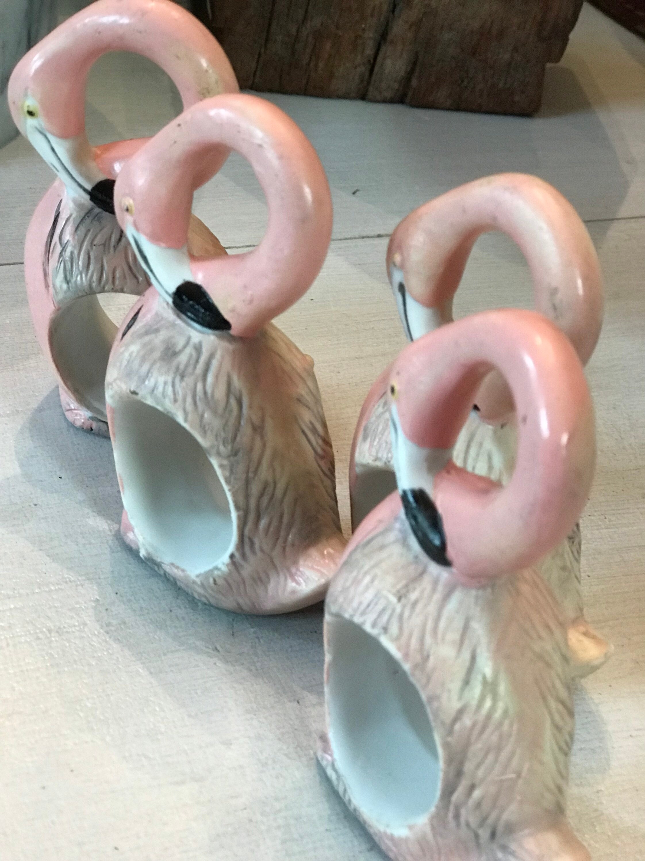 Vintage Pink Flamingo Napkin Rings Set of 4 Hand Painted Etsy