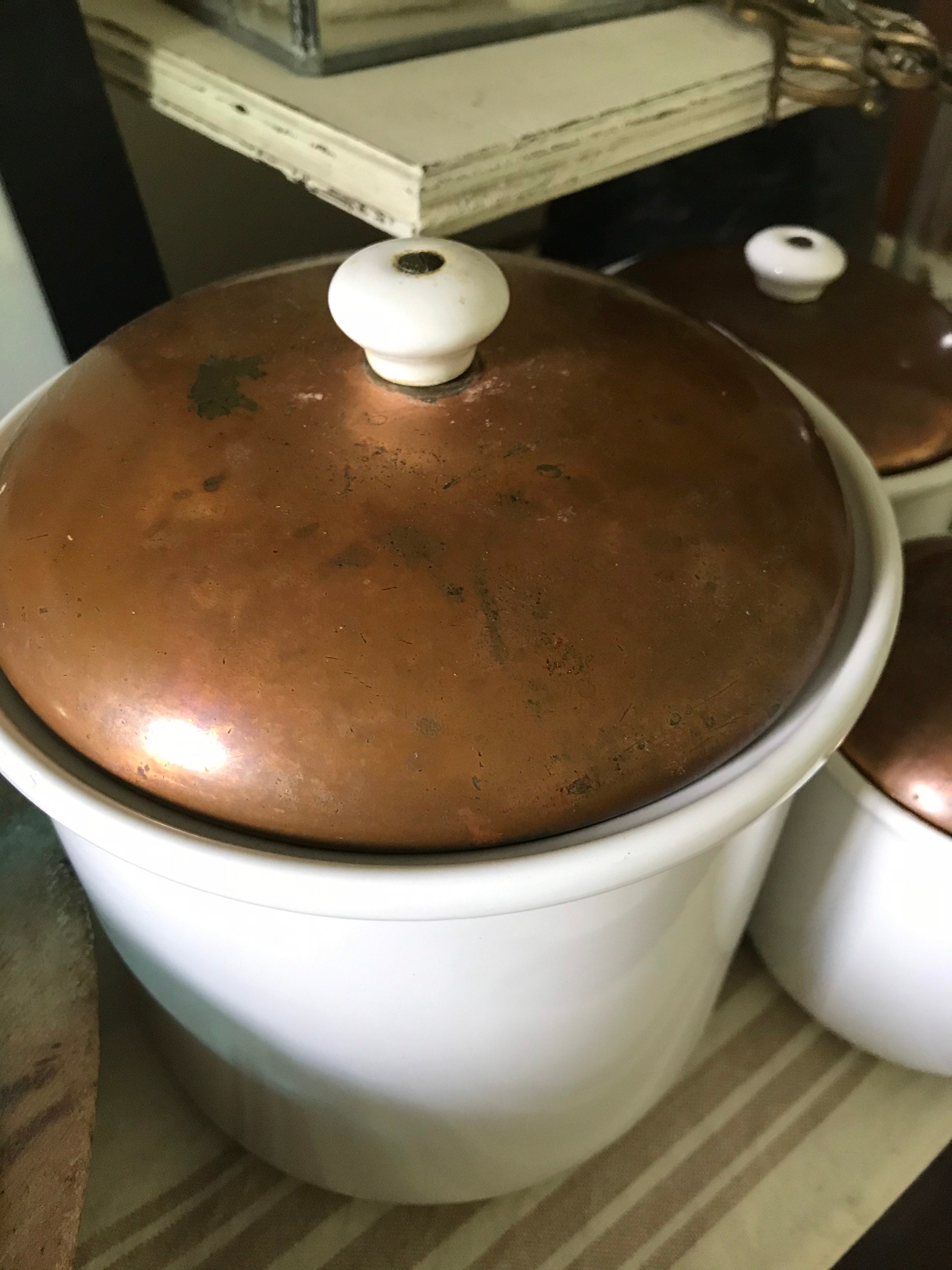 Vintage Weiße Keramik Nesting Kanister Set mit Kupfer Deckel 3 | Etsy