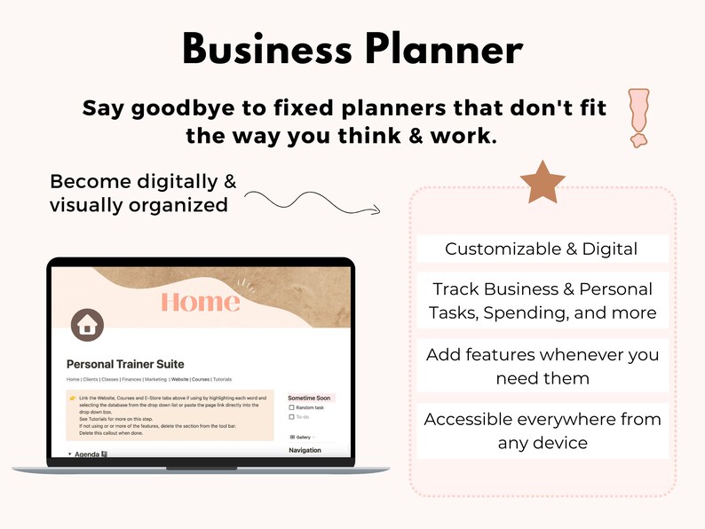 Personal Trainer Notion Template Bundle, Notion Dashboard for Fitness Trainer Business, Client Portal, Weekly Class, Business Notion Planner image 2