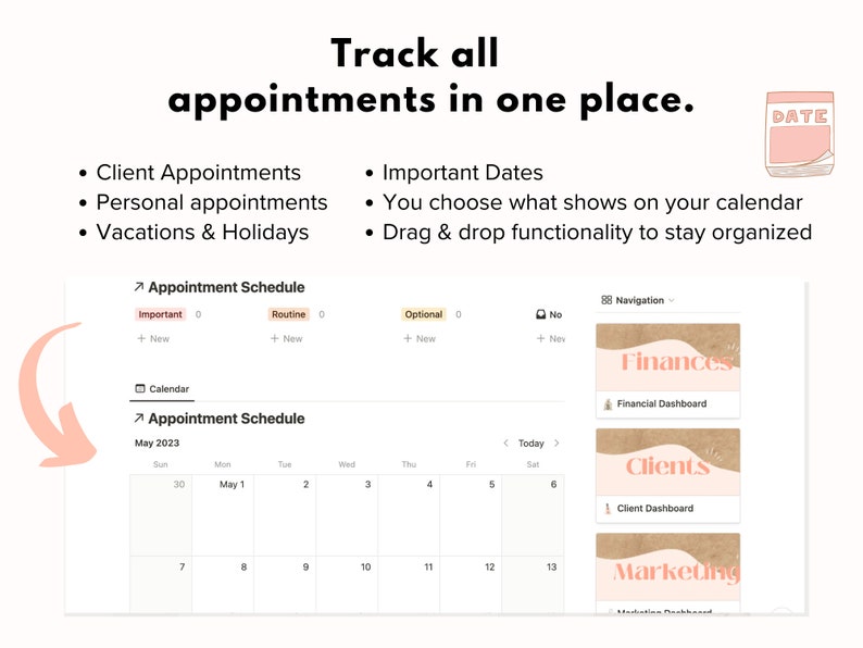 Beauty Professionals Notion Template, Digital Planner to Track Client Appointments, Finances, Marketing image 4