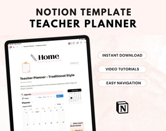 Teacher Notion Planner, Lesson Planner, Notion Template Digital Planner for Teachers with Student Database, Grade and Assignment Trackers