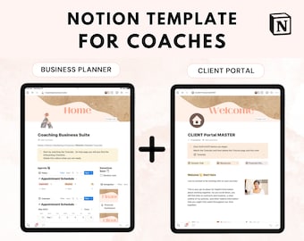 Pacchetto modelli Coaching Notion, dashboard aziendale, portale clienti Coaching Notion con sessione di coaching, Client Business Notion per coach