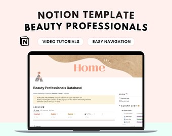 Beauty Professionals Notion Template, Digital Planner to Track Client Appointments, Finances, Marketing