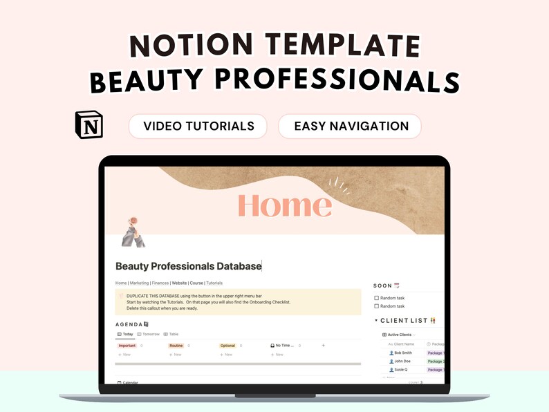 Beauty Professionals Notion Template, Digital Planner to Track Client Appointments, Finances, Marketing image 1