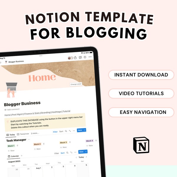 Digital Blog Planner Notion Template, Blogging Digital Planners for Online Content Creators, Blogger Business, Notion Marketing Planner