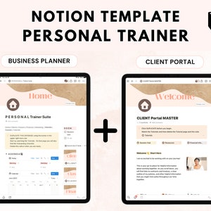 Personal Trainer Notion Template Bundle, Notion Dashboard for Fitness Trainer Business, Client Portal, Weekly Class, Business Notion Planner image 1