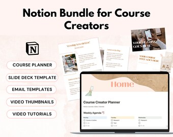 Course Creator Notion Template Bundle with Canva Templates for Email Marketing, Video Thumbnails and Presentation Slides