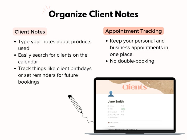 Beauty Professionals Notion Template, Digital Planner to Track Client Appointments, Finances, Marketing image 5