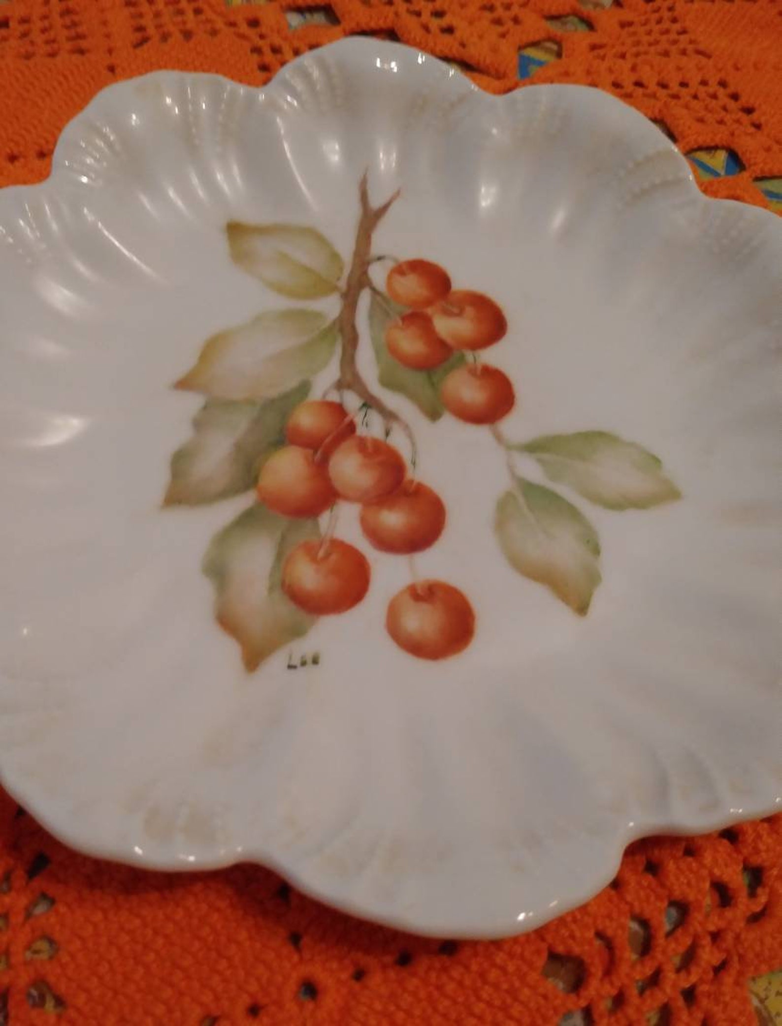 Handpainted cherries decorative plate scalloped edges vintage Etsy