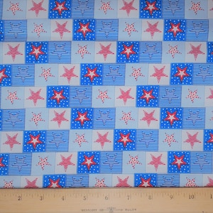 Patriotic Patchwork Stars on Blue and White 100% Cotton fabric 1 Yard Piece Great for Quilts of Valor