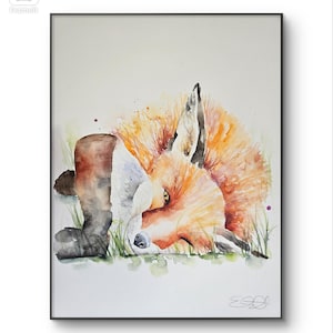 Dipinto originale, dipinto ad acquerello, arte ad acquerello, arte di Elle Smith, quadro di volpe, dipinto di volpe, dipinto firmato, dipinto di animali selvatici,