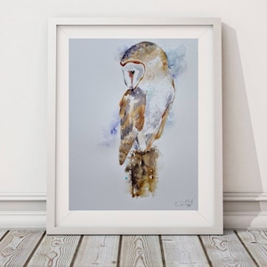 Original Barn Owl Watercolor Painting: A3 Wall Art by Elle Smith