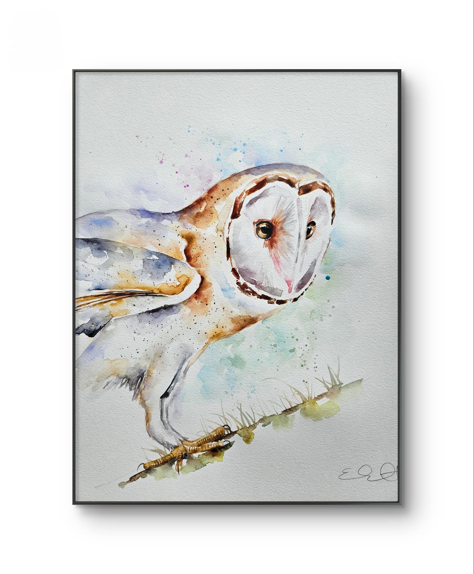 Original Barn Owl Watercolour Painting, Signed Elle Smith Art, wildlife print, decor, interiors