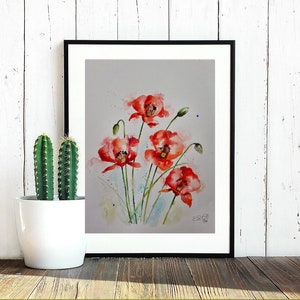 Original painting, watercolour painting, wall art, flower art, art for a wall, painting, flower painting, poppy flowers, elle smith art, art