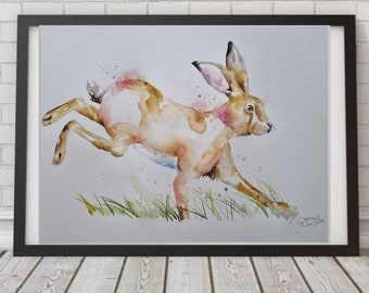 Original painting, art painting, animal watercolour, contemporary watercolour art, nature, wildlife, animals, birds, Hare by Elle Smith Art