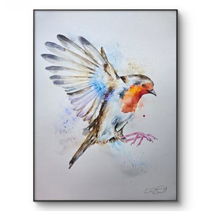 Original watercolour painting, artwork, robin bird, painting for a wall, bird painting, wall art, robin painting, elle smith art, keepsake