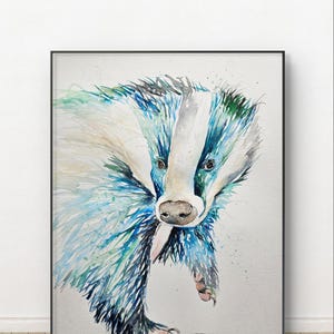 Original painting, watercolour painting, art for a wall, elle smith art, painting, wall art, badger painting, painting for a wall, badger,