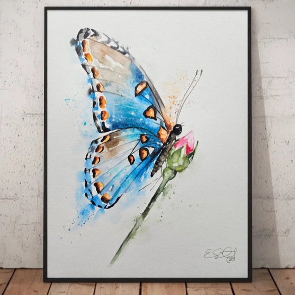 Modern art, signed painting, butterfly art, butterfly lover, house gift, wings, messy watercolour, handmade, signed picture, butterfly, art