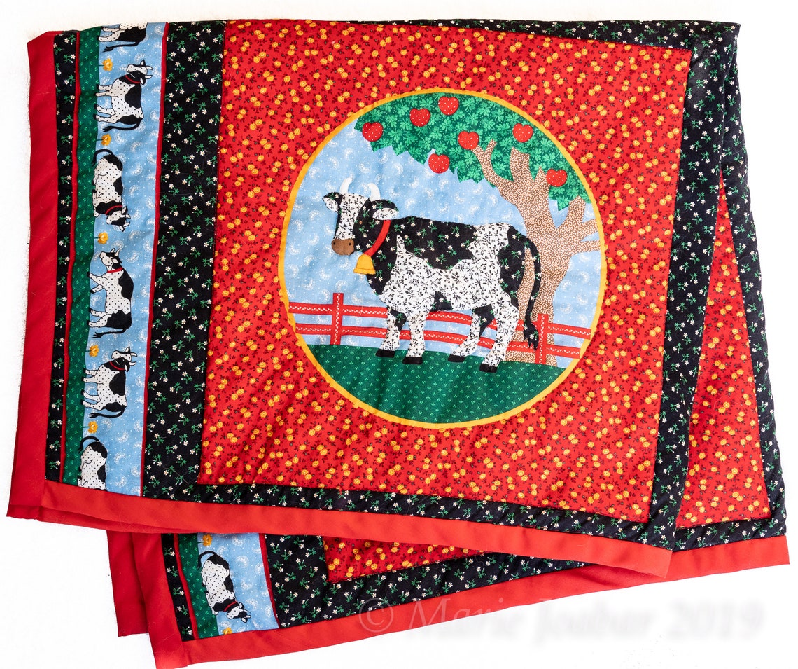 Hand Stitched Baby Quilt Whimsical Cow Etsy