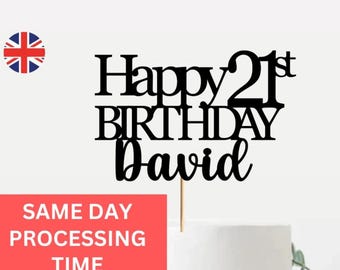 Happy 21st Birthday Cake Topper, 21 Cake Topper, Custom Cake Topper, 21st Birthday Cake Topper, Personalised Cake Topper, Party Supplies