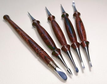 Modellierlöffel aus Leder: Werkzeugset aus geprägtem Edelstahl mit Eisenholzgriffen