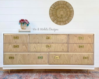 SOLD****Refinished Thomasville Campaign Dresser / Bureau / Chest of Drawers