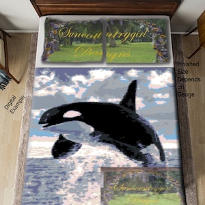 Killer Whale Jumping (Shamu/Orca) 200 x 260 graphghan crochet pattern SC