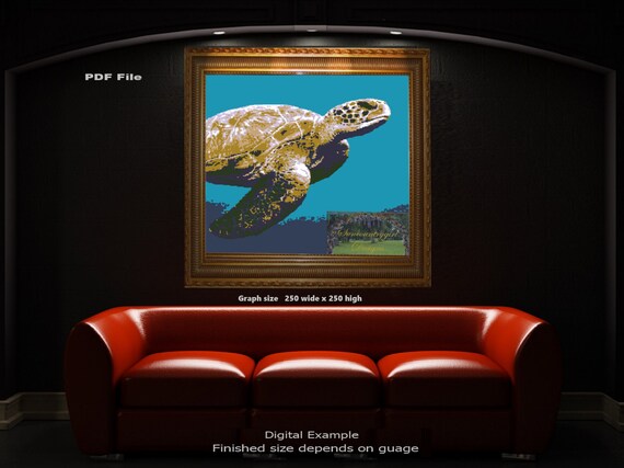 Sea Turtle Swimming, crochet graphghan pattern 250 x 250
