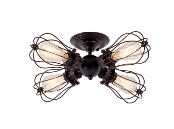 4 Light Semi Flush Mount Industrial Ceiling Metal Singapore Industrial Ceiling Light, How To Power Ceiling Light Rust