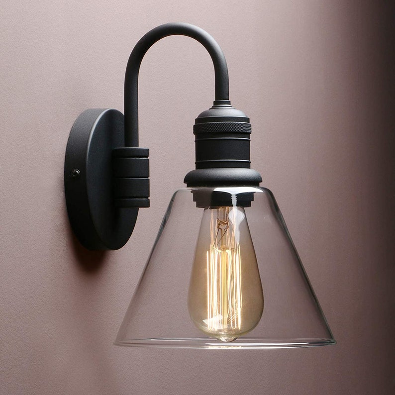 Industrial Style Wall Sconce With Funnel Flared Clear Glass Etsy