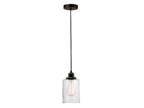 Industrial Seeded Glass Shade Pendant 