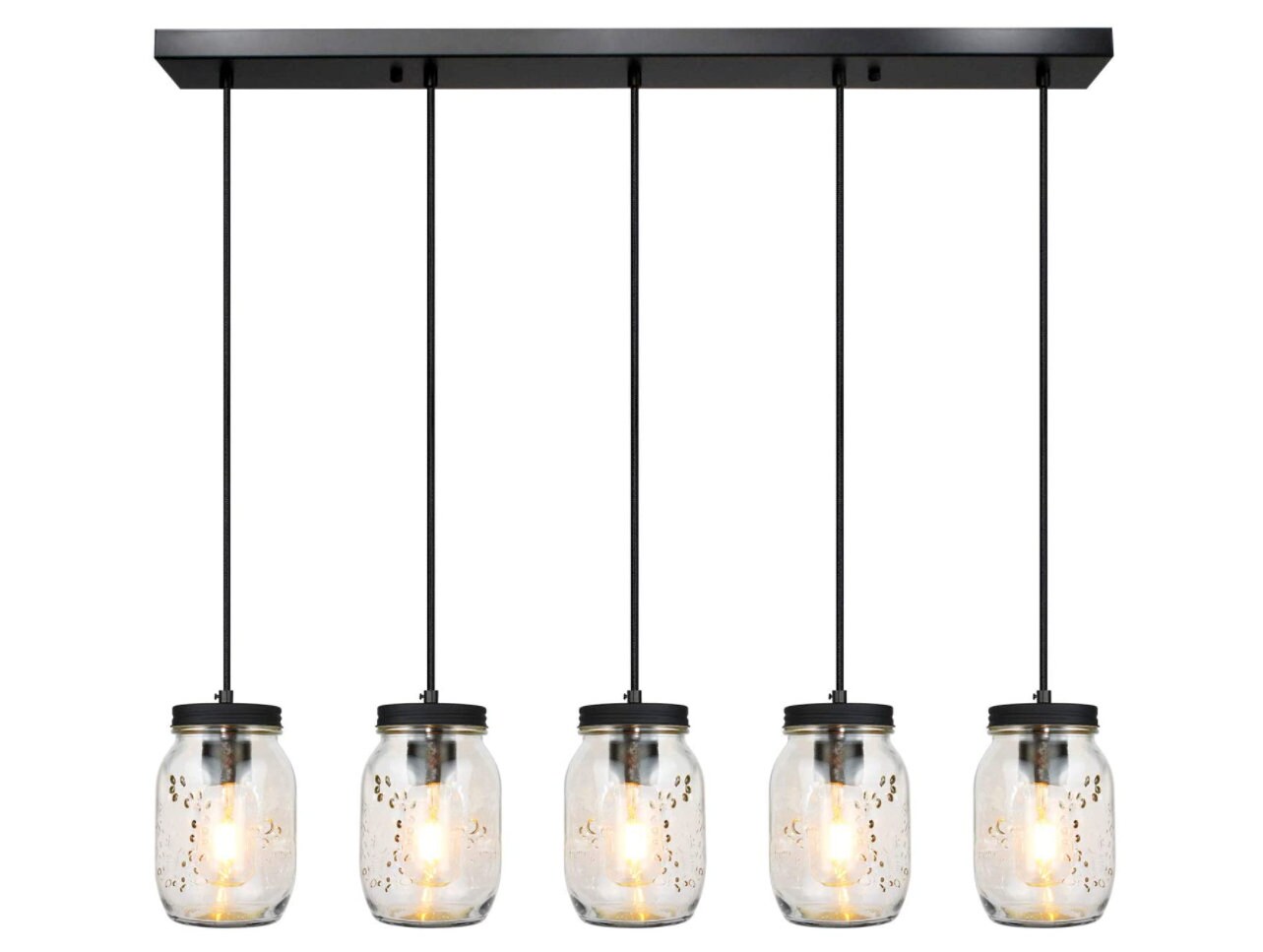 Industrial 5-Light mason jar chandelier light, Glass kitchen island pendant light, glass dining room hanging light, farmhouse pendant light