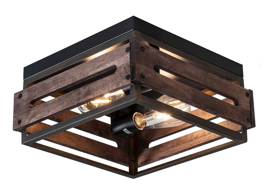 Industrial 2light Semi Flush Mount Wood Ceiling Light Wood Etsy