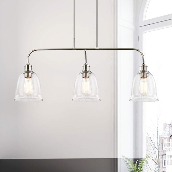 Clear Seeded Glass Pendant Light, 3 Glass Pendant Lights For Kitchen Island