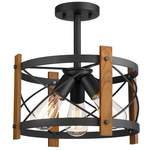 Farmhouse Ceiling Light Industrial Style Wood Semi Flush Etsy