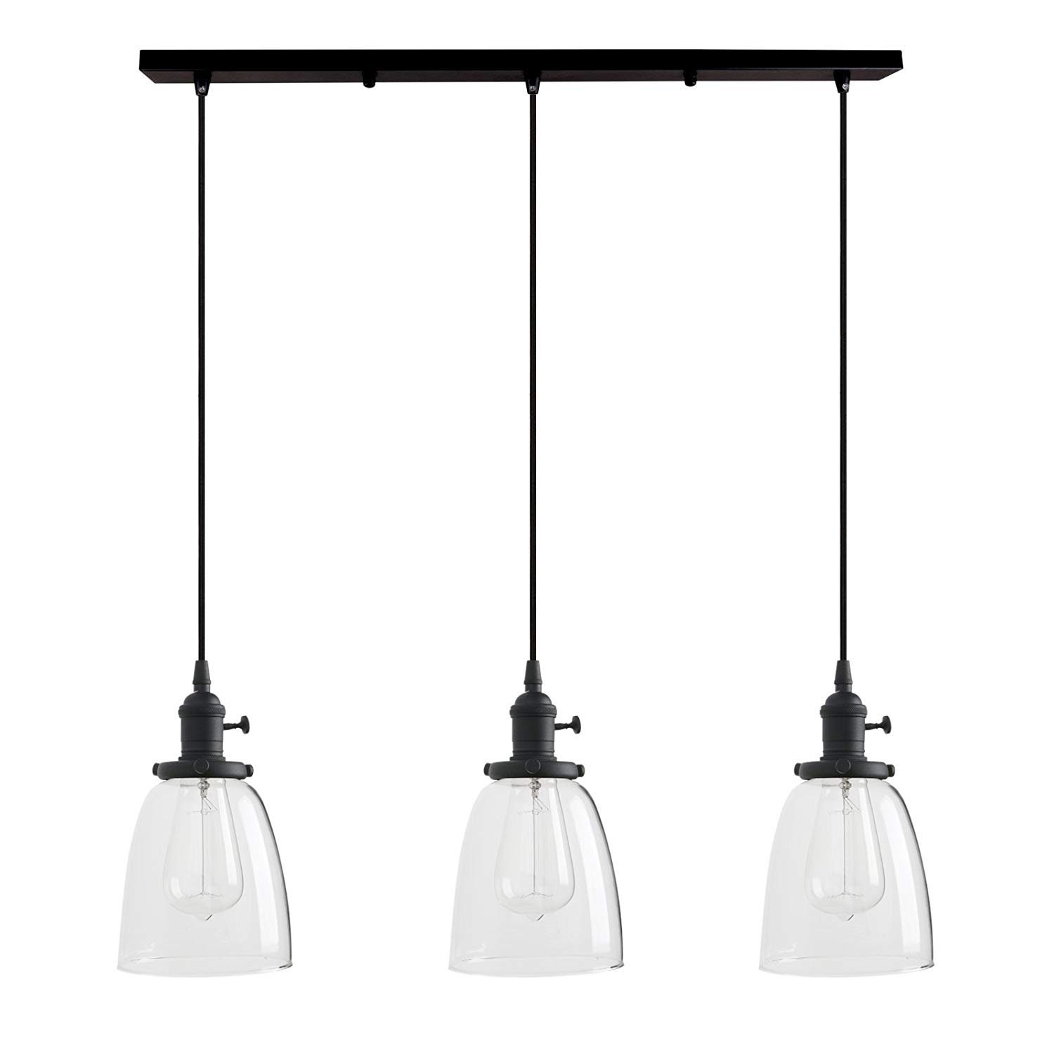 Industrial Style 3 Lights Glass Pendant Light Kitchen Island Industrial Style 3 Lights Glass Pendant, Clear Glass Pendant Light For Kitchen Island