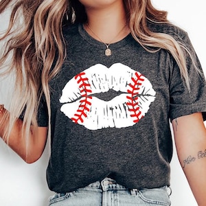 Baseball Lips (White) - Shirt, baseball shirt, softball Mom shirt, unisex baseball Mom shirt, baseball softball, game day