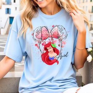 Ariel Watercolor Minnie Bow - Comfort Colors, Disney Princess Shirt, Disney Vacation Shirt, Disneyland Vacation, Disney Watercolor Castle