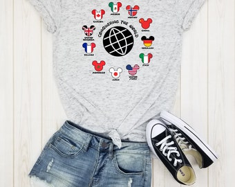 Conquering The World TEXT Countries - unisex shirt | Food and Wine Festival Shirt | Epcot Drinking Shirt | Epcot Shirts | Epcot Matching.