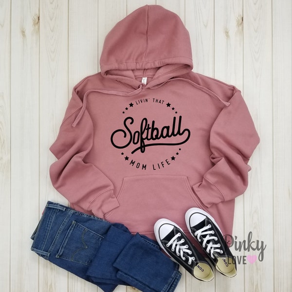 Livin' that Softball mom life - unisex fleece hoodie | tailgate shirt | softball shirt | softball mom shirt | game day | sports shirt.