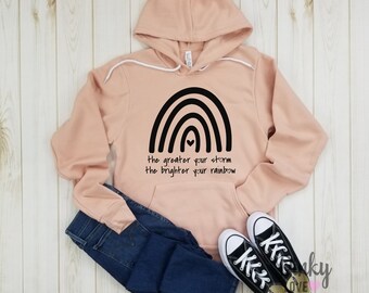 The greater your storm the brighter your rainbow - unisex fleece hoodie | IVF tshirt | ivf retrieval | ivf transfer day | infertility shirt.