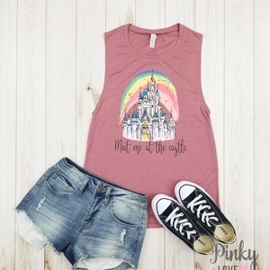 Meet me at the castle muscle tank Disney Shirts Matching Disney Shirts Disney Family Shirts Cinderella Ariel Belle Mickey. image 2