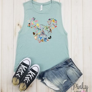 Personagens do Mickey Disney - tanque muscular | Camisetas Disney | Camisetas Disney combinando | Família Disney Camisetas | Castelo da Disney | Melhor dia de todos | .