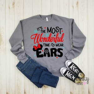 It's the most wonderful time to wear Minnie ears unisex fleece sweatshirt disney christmas mickey's very merry christmas party. image 1