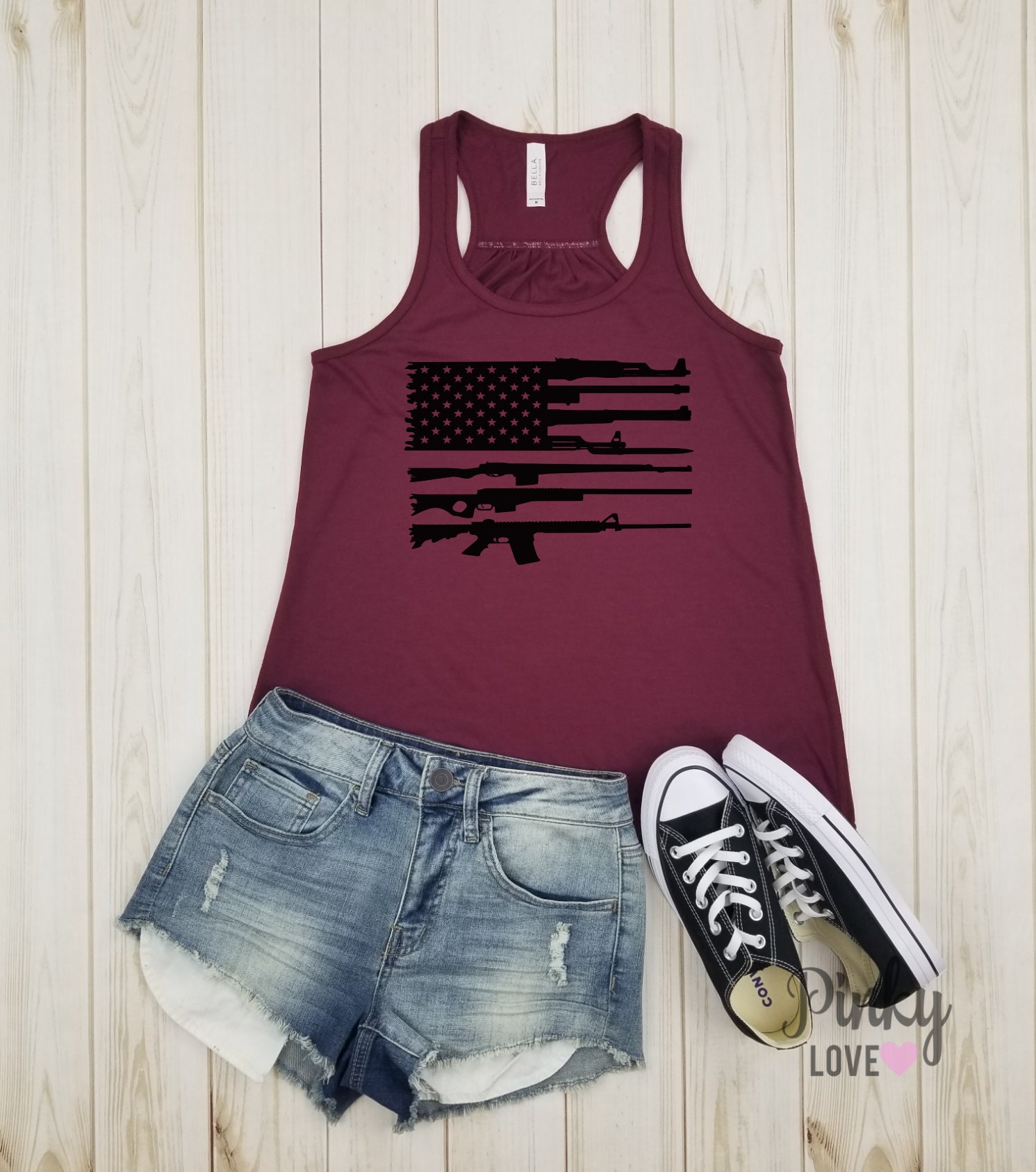 Guns Flag - racerback tank | American Flag Tshirt | American Flag Shirt | Patriotic Bullet Rifle | 2nd Amendment | AK-47 | Rifle Shirt.