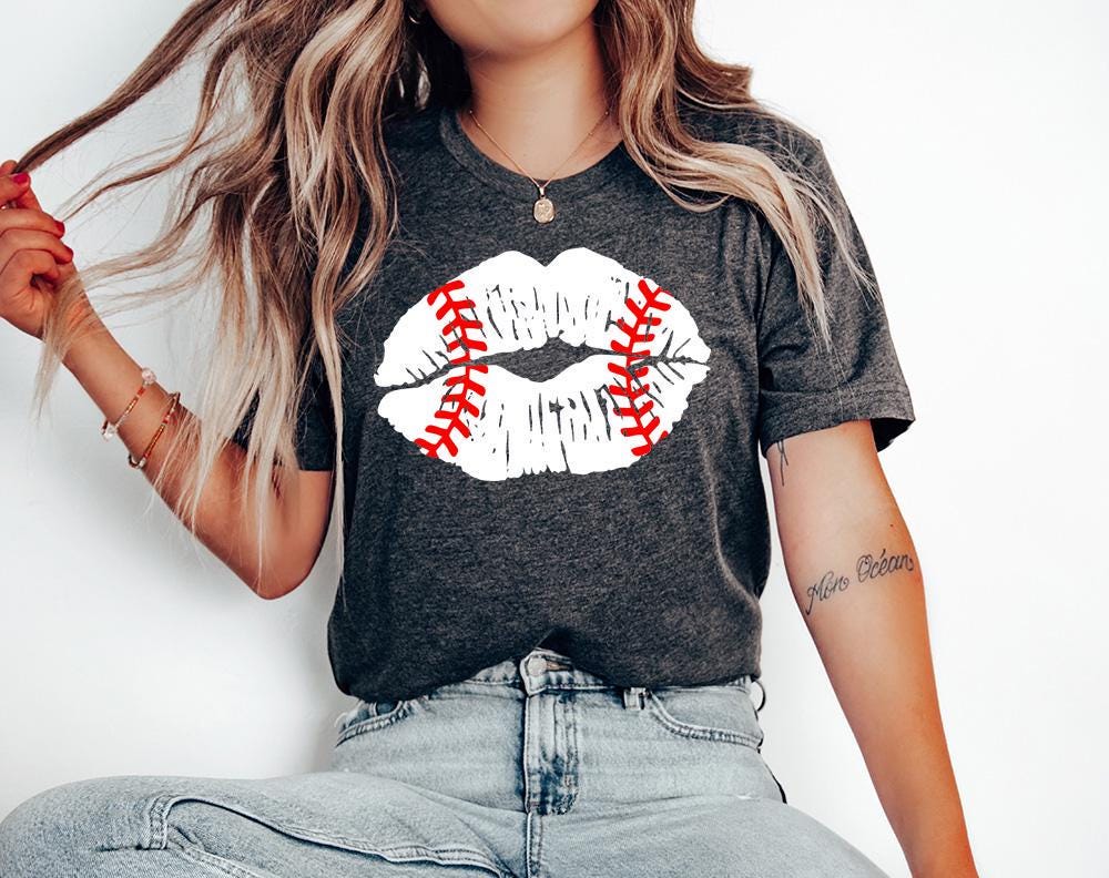 Baseball Lips (White) - Shirt, baseball shirt, softball Mom shirt, unisex baseball Mom shirt, baseball softball, game day