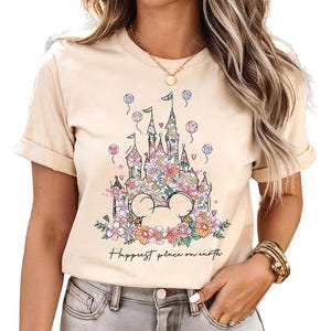 Happiest Place on Earth Floral Castle - Shirt, Disney Castle Shirt, Disney Vacation, Disney Trip, Disney Family Shirt, Floral Spring Disney