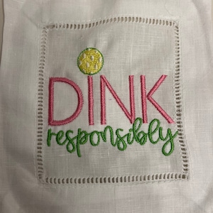 Pickleball Linen Hemstitched Cocktail Napkins